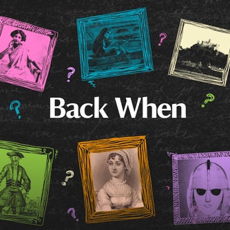 A poster with a black background and images in colourful frames. Jane Austen portrait is prominent in a frame in the centre of the image.